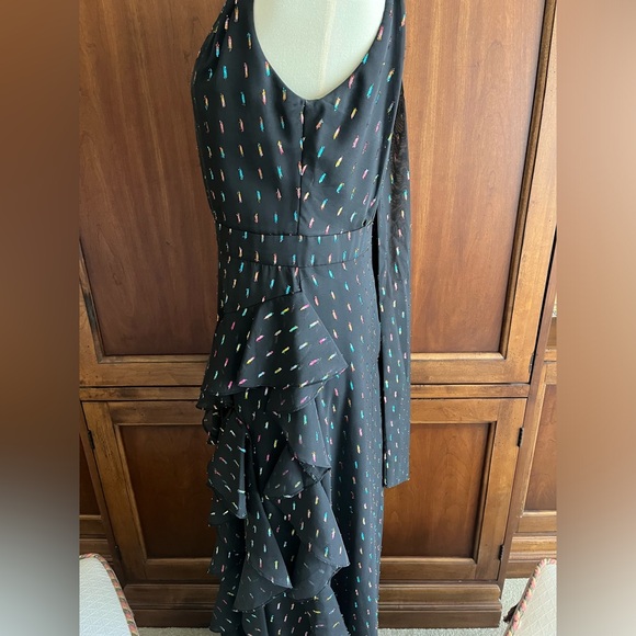 Betsy & Adam Metallic Front Ruffle Slit Halter Nevk Sleeveless Gown - Picture 4 of 17